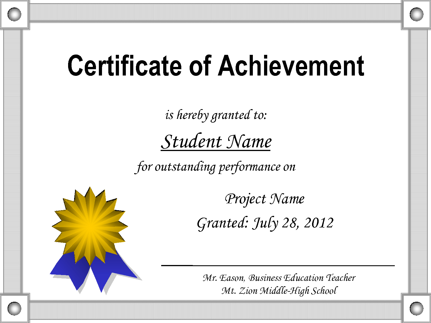 Certificate Of Achievement Template Regarding Award Certificate Templates Word 2007