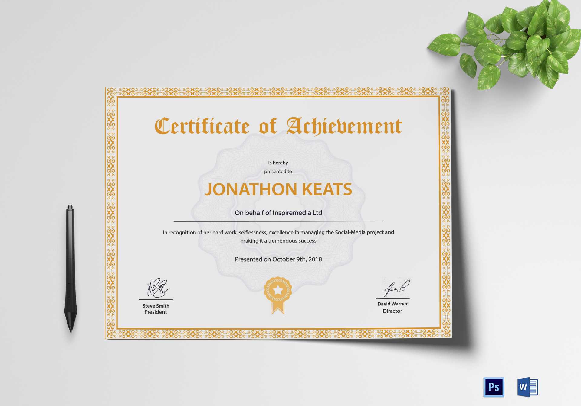 Certificate Of Achievement Template Within Certificate Of Achievement Template Word