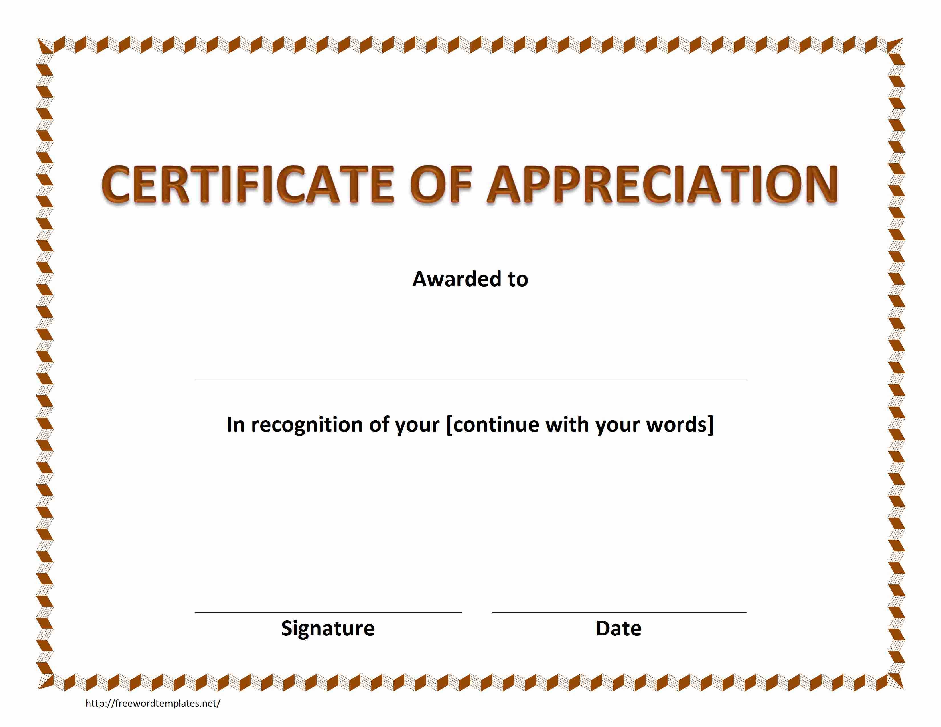 Certificate Of Appreciation In Certificate Appreciation In Template For Certificate Of Appreciation In Microsoft Word