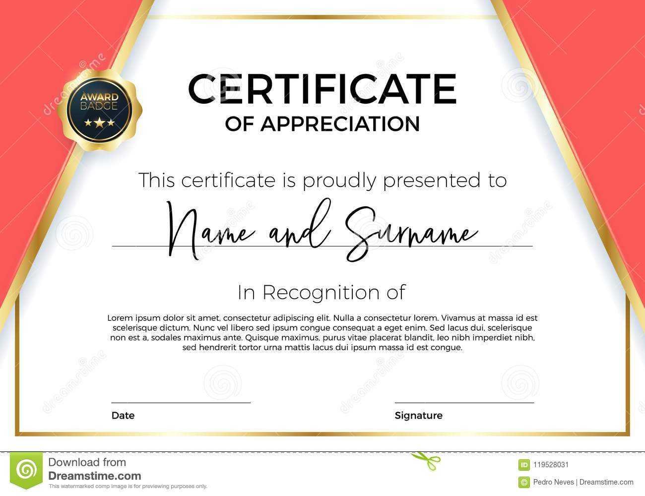 Certificate Of Appreciation Or Achievement With Award Badge Throughout Template For Certificate Of Award