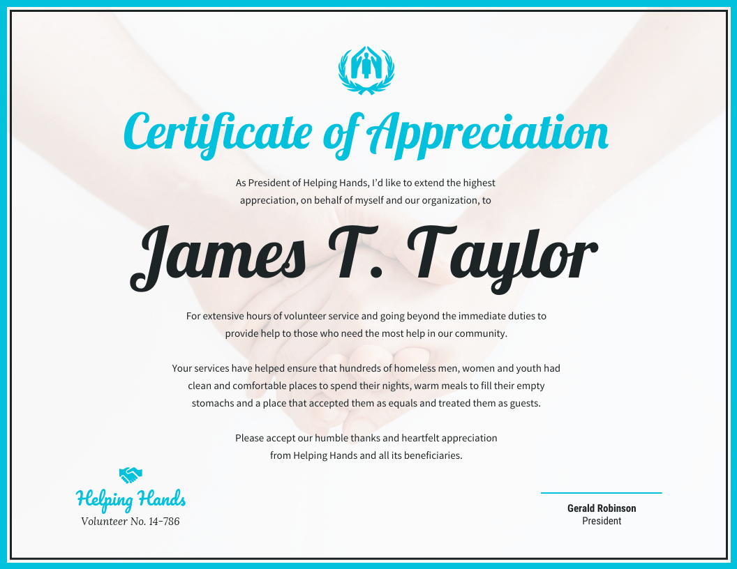 Certificate Of Appreciation Template – Venngage With Regard To Volunteer Certificate Templates