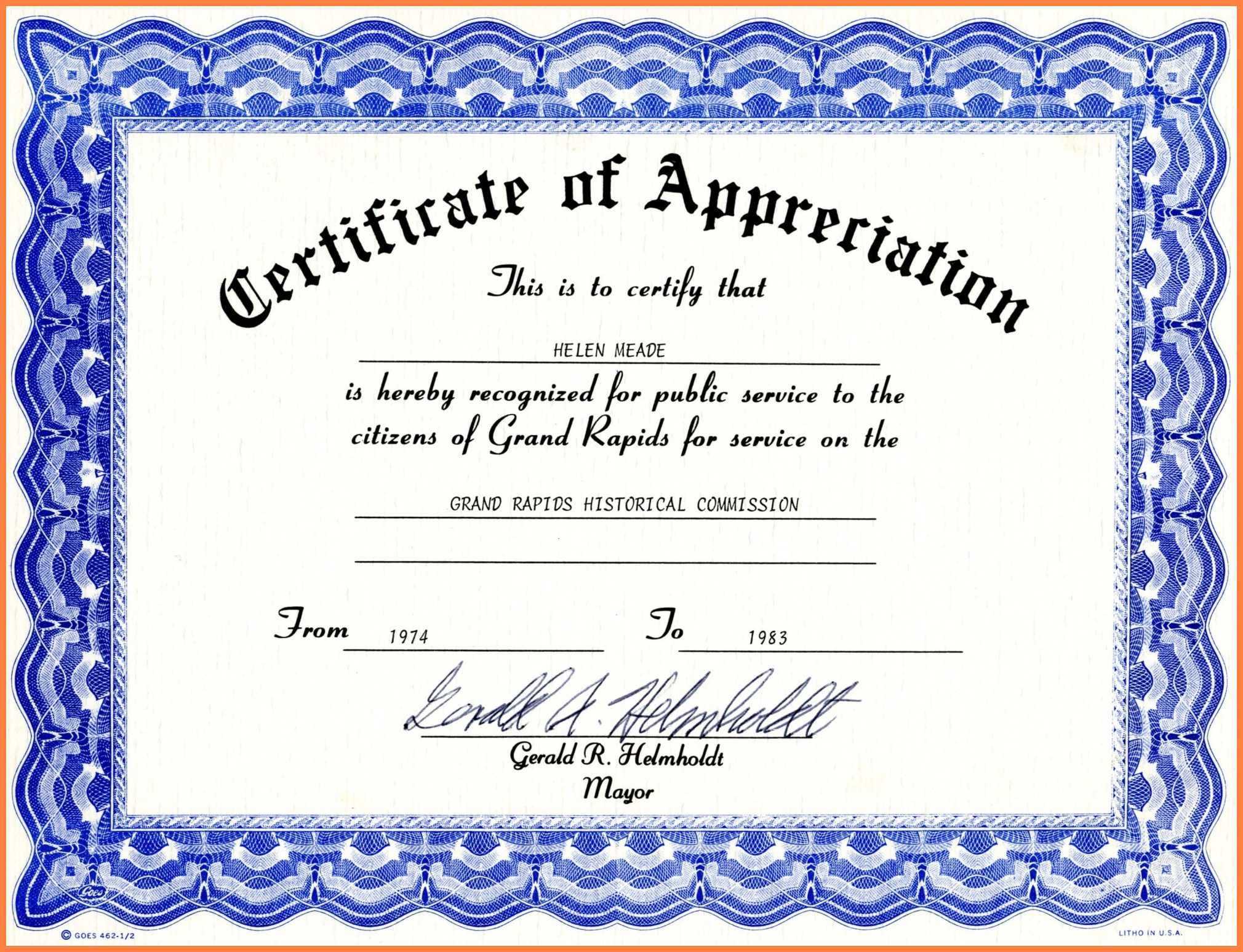 Certificate Of Appreciation Template Word Free Download With Certificate Templates For Word Free Downloads