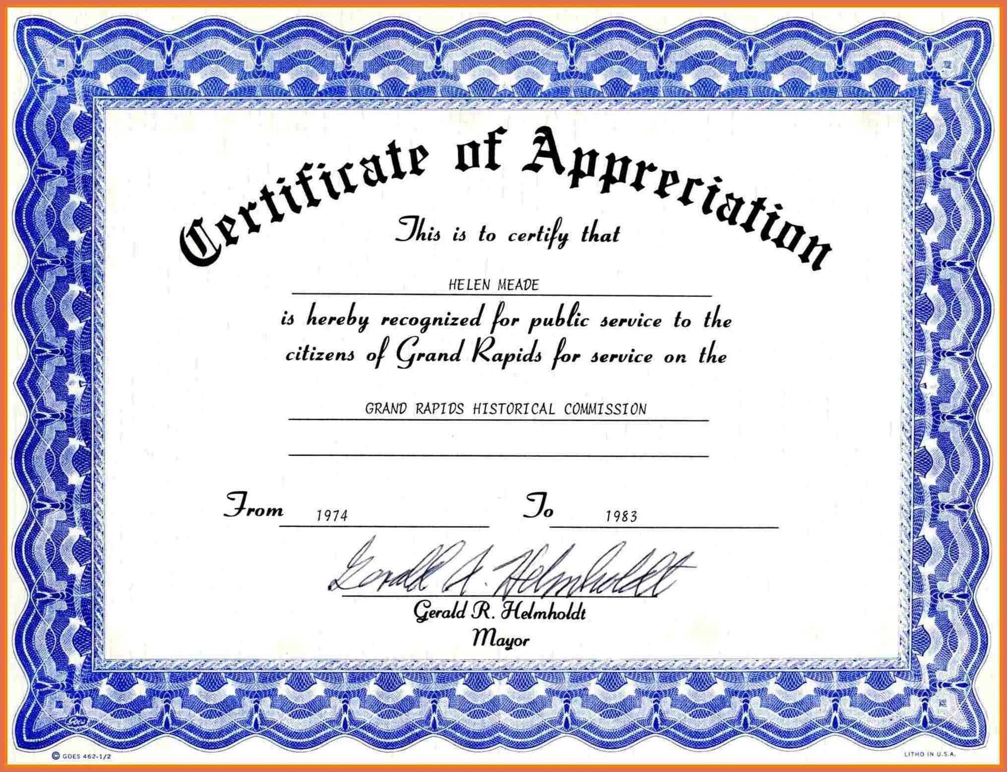 Certificate Of Appreciation Template Word Letter Sample Throughout Certificate Of Appreciation Template Doc