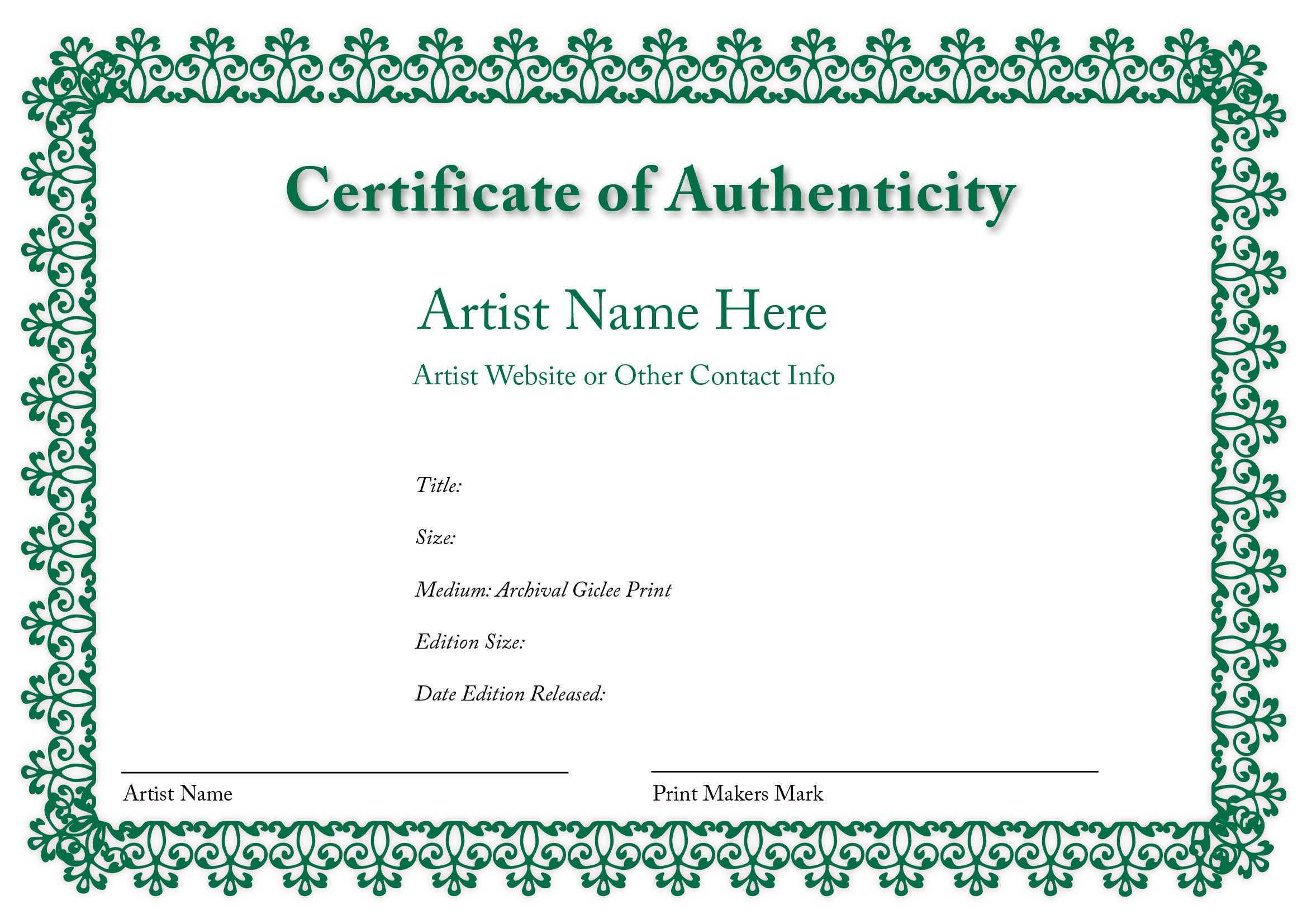 Certificate Of Authenticity Of An Art Print In 2019 With Blank Adoption Certificate Template