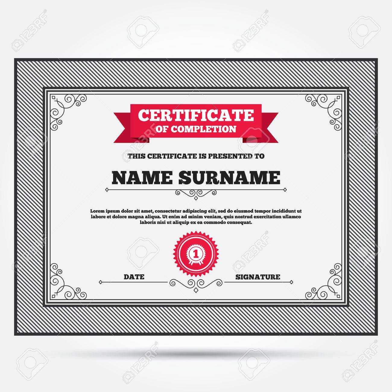 Certificate Of Completion. First Place Award Sign Icon. Prize.. Pertaining To First Place Award Certificate Template