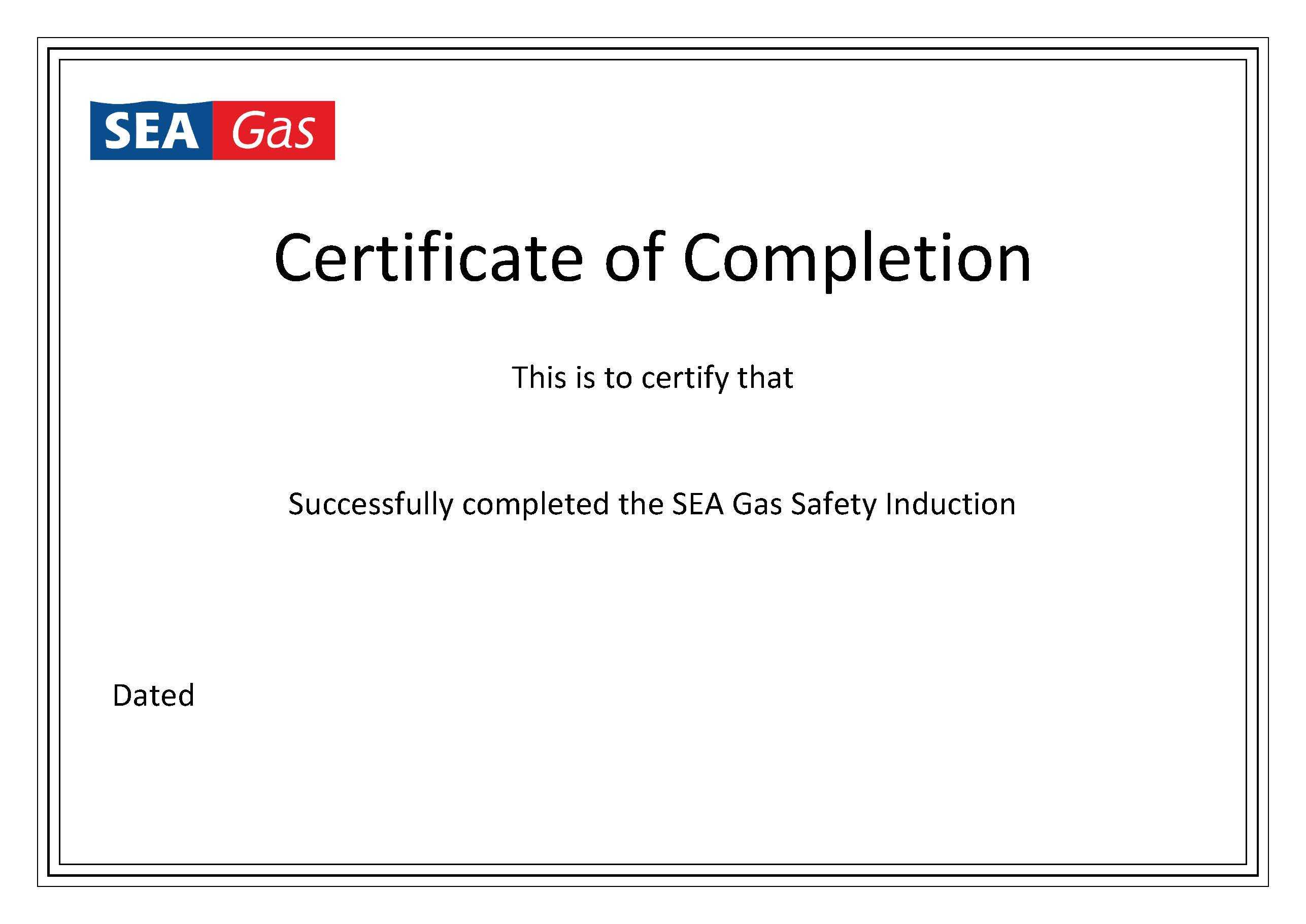 Certificate Of Completion Template | Sea Gas Pertaining To Certificate Of Acceptance Template