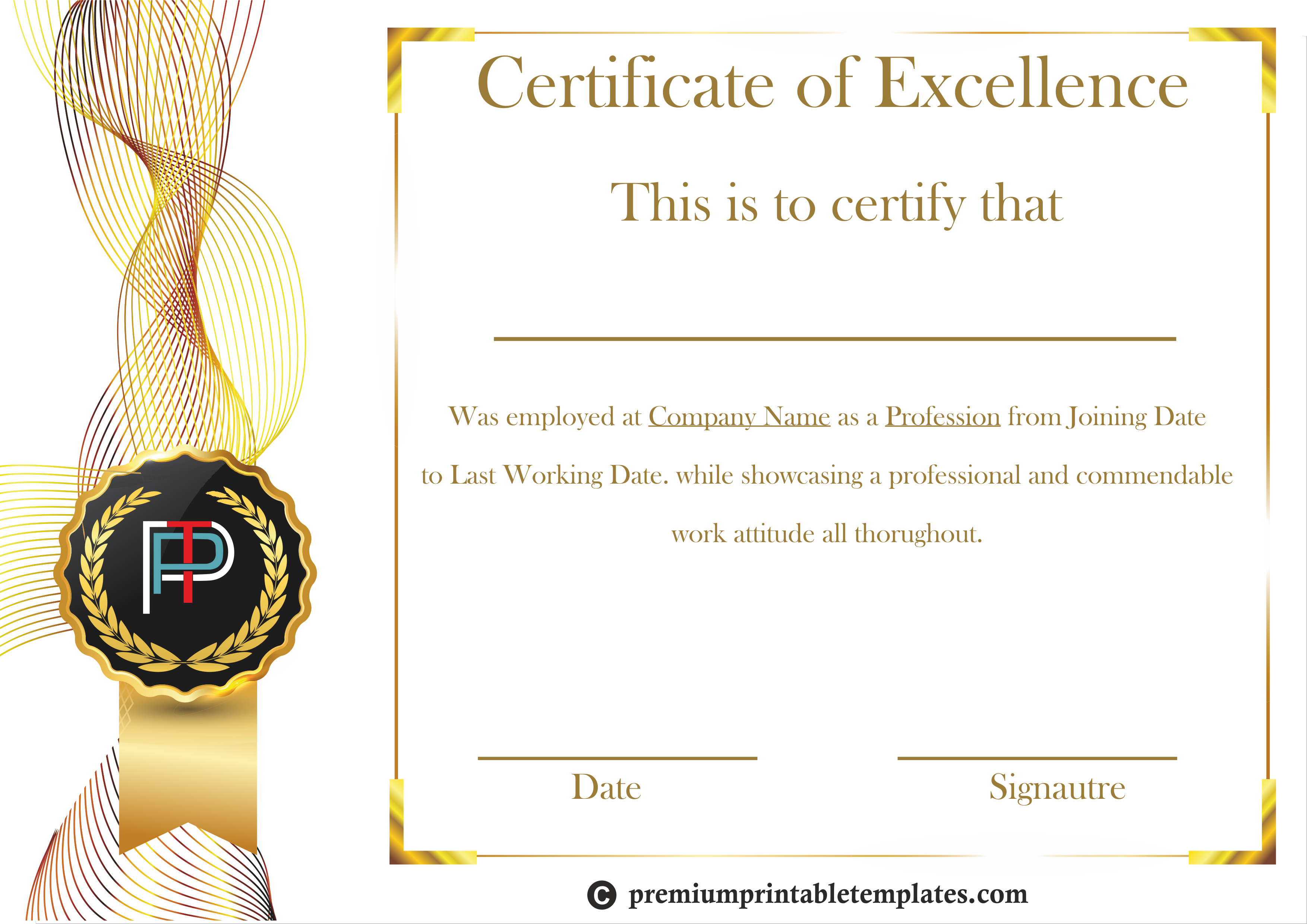 Certificate Of Excellence Template | Certificate Design In Best Performance Certificate Template