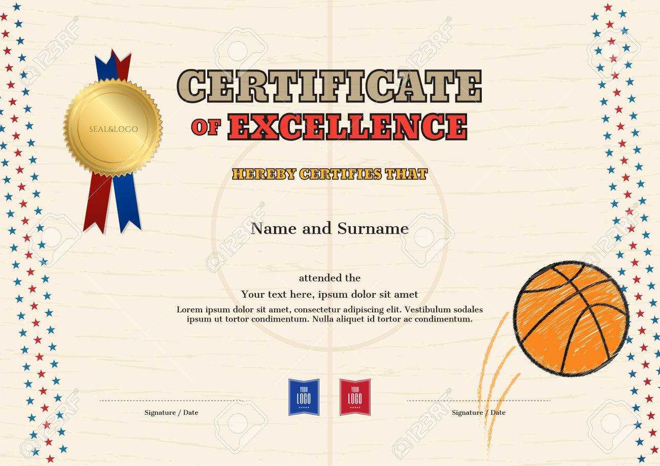 Certificate Of Excellence Template In Sport Theme For Basketball.. With Regard To Basketball Camp Certificate Template