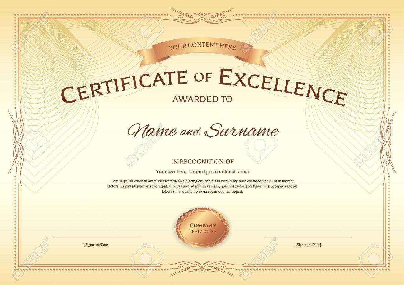 Certificate Of Excellence Template With Award Ribbon On Abstract.. For Award Of Excellence Certificate Template