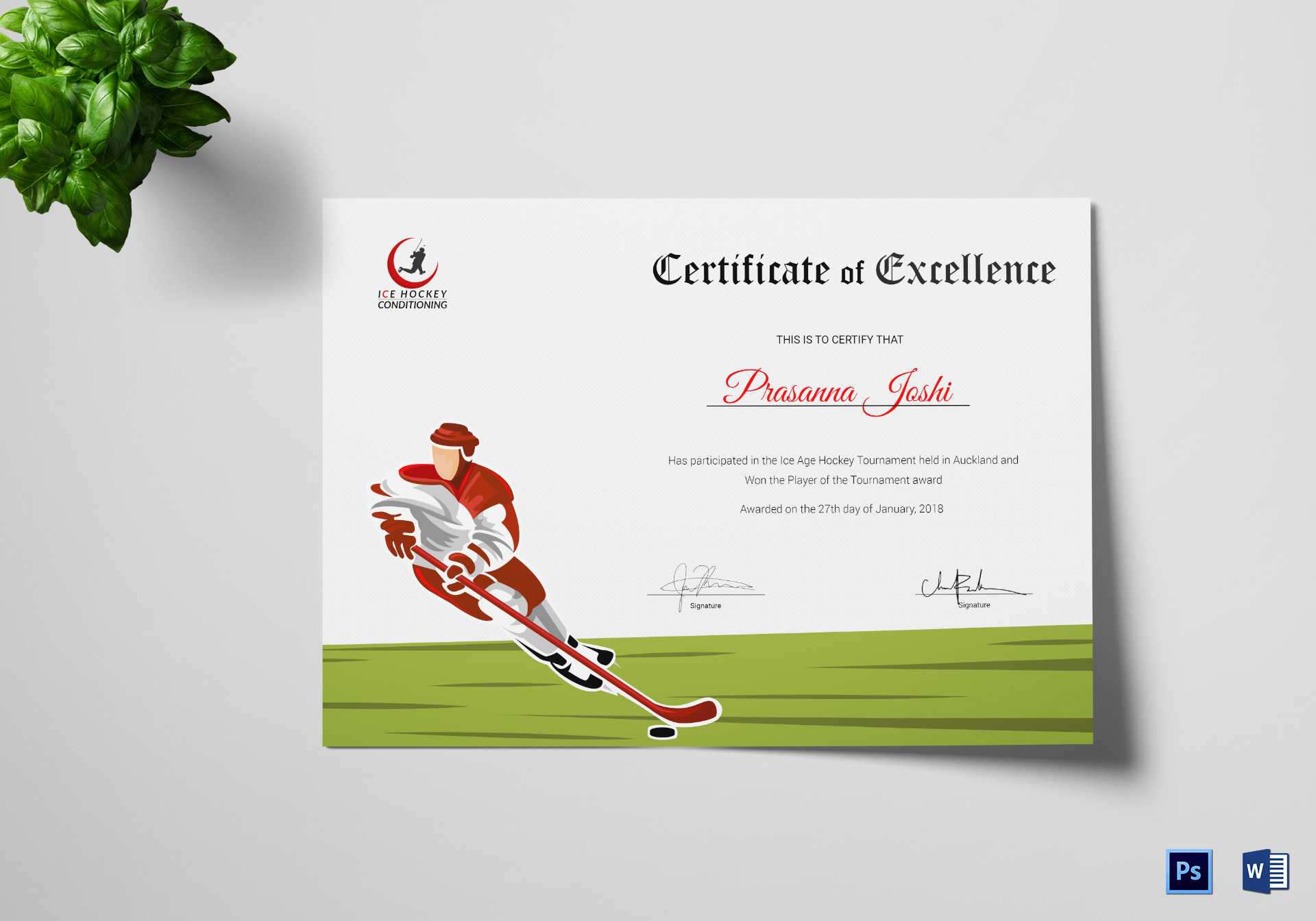 Certificate Of Hockey Performance Template In Hockey Certificate Templates