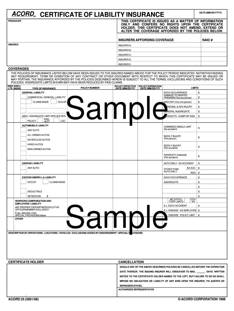 Certificate Of Insurance Template – Fill Online, Printable Throughout Certificate Of Insurance Template