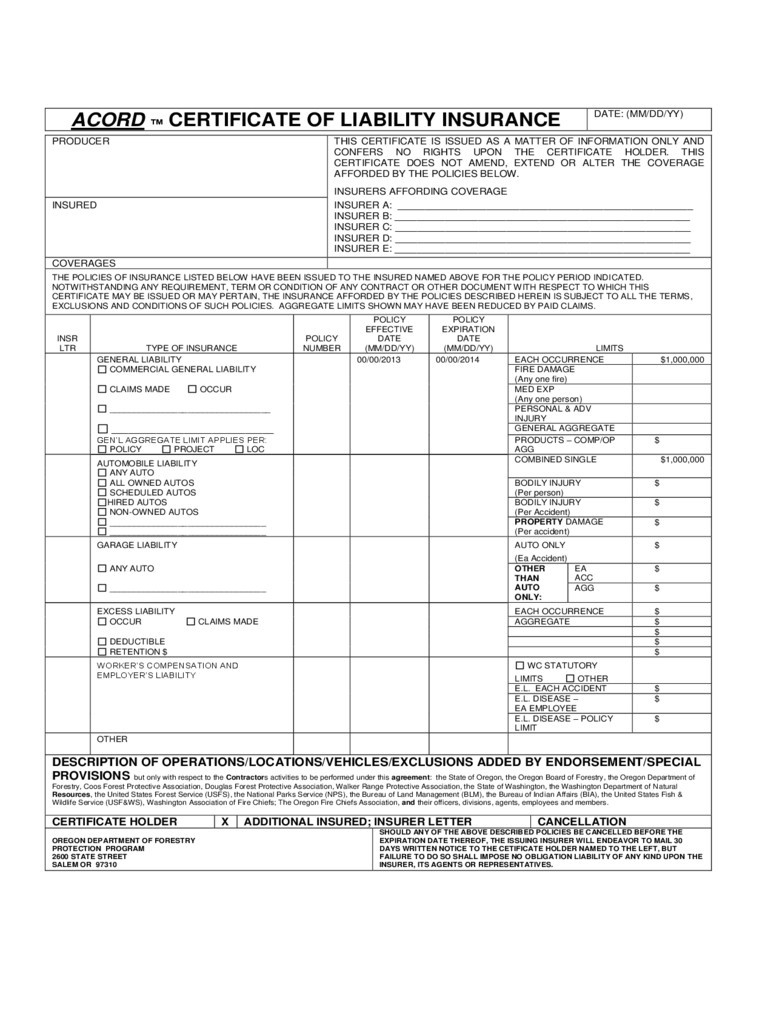 Certificate Of Insurance Template | Free Download Template Regarding Certificate Of Insurance Template