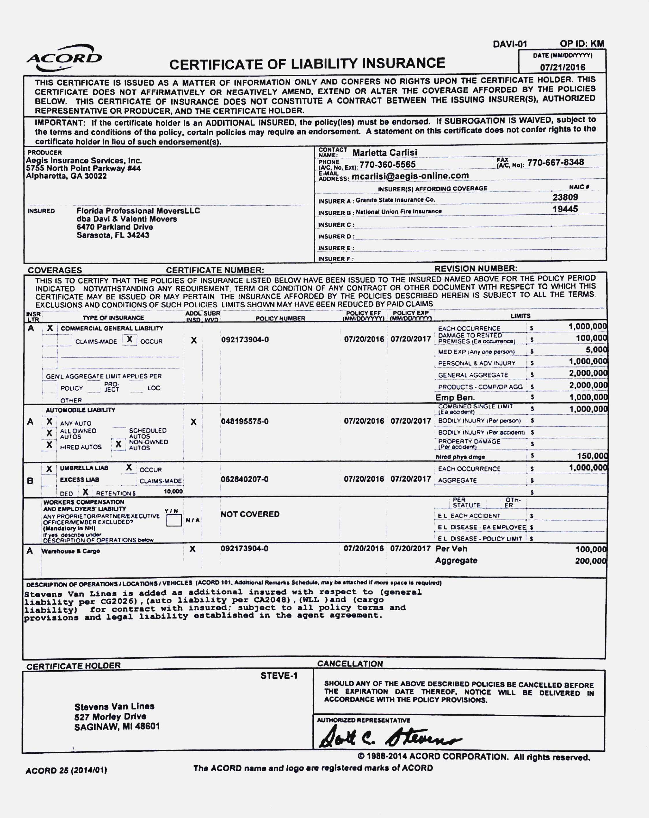 Certificate Of Liability Insurance Form 2019 Acord With Acord Insurance Certificate Template