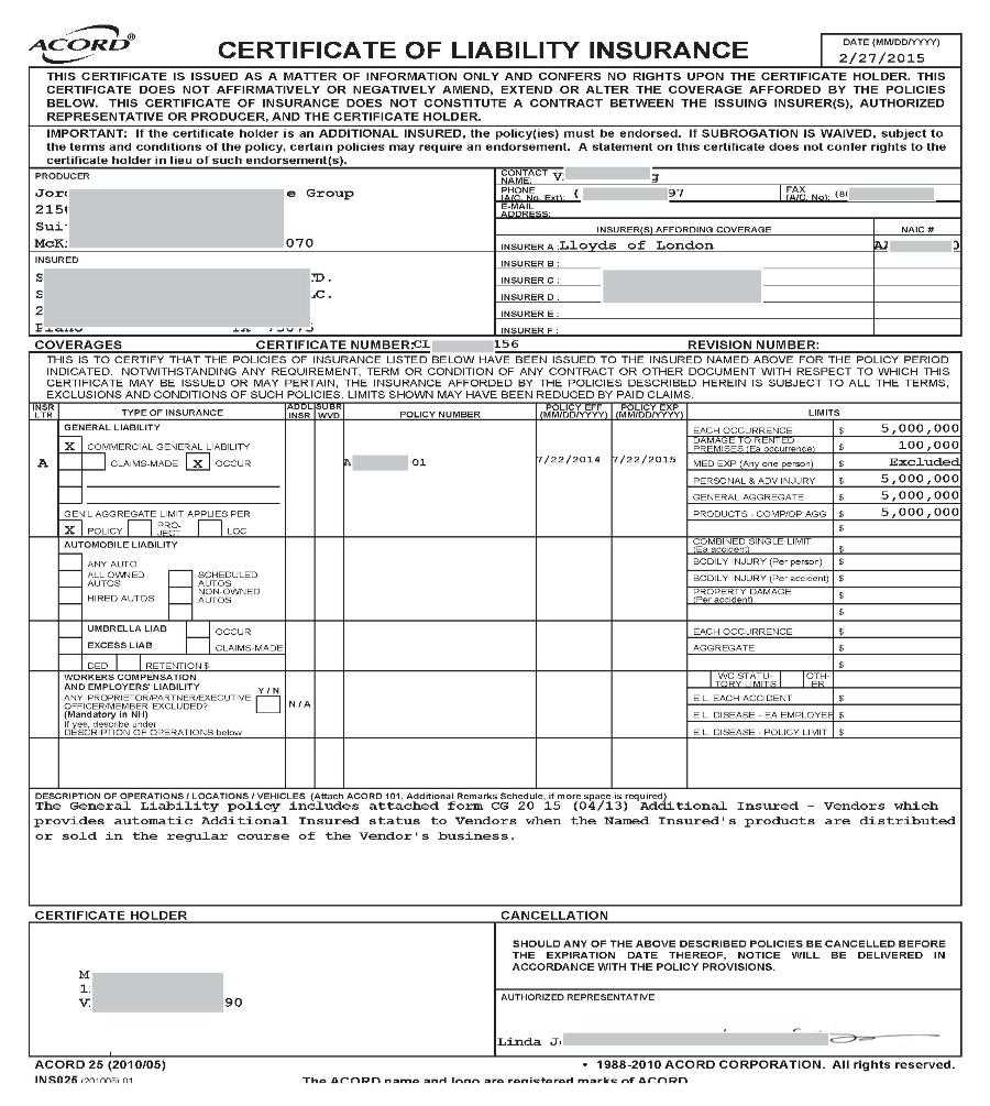 Certificate Of Liability Insurance Form California What Is Regarding Certificate Of Liability Insurance Template