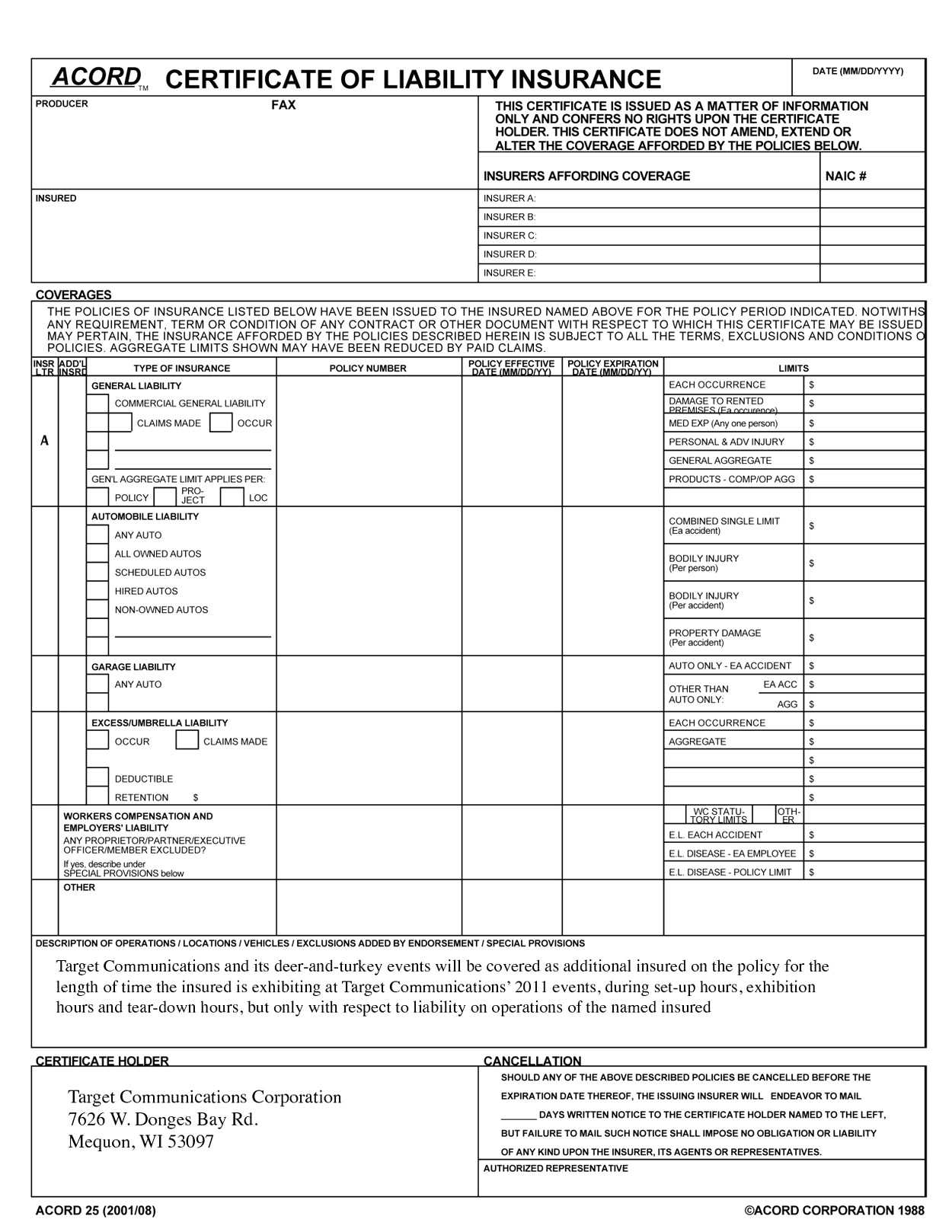 Certificate Of Liability Insurance Template 7 Things That Regarding Certificate Of Insurance Template