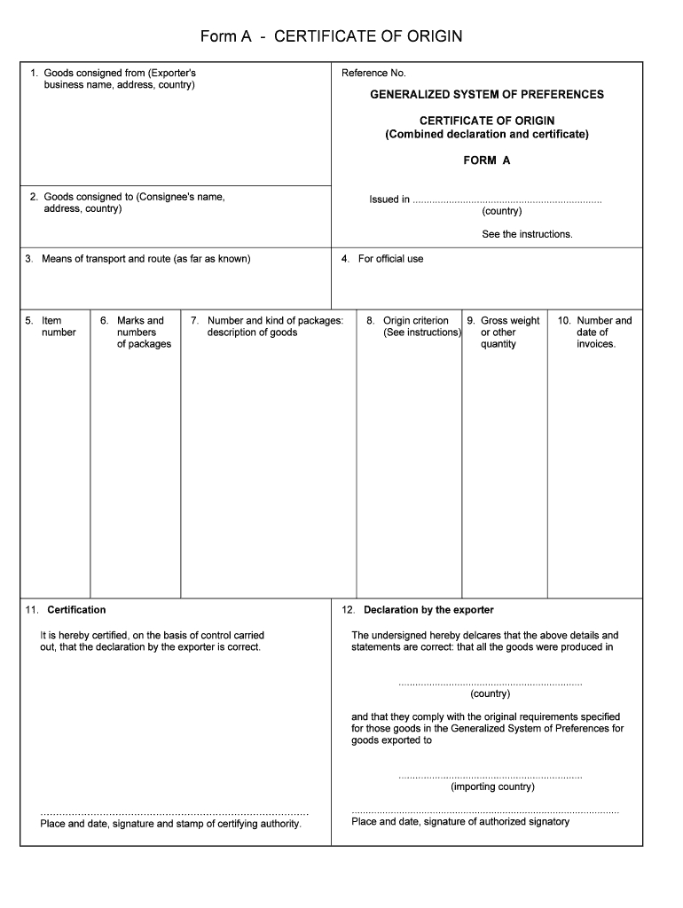 Certificate Of Origin - Fill Online, Printable, Fillable With Regard To Certificate Of Origin Form Template