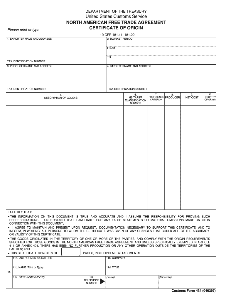 Certificate Of Origin Nafta - Fill Online, Printable Pertaining To Nafta Certificate Template