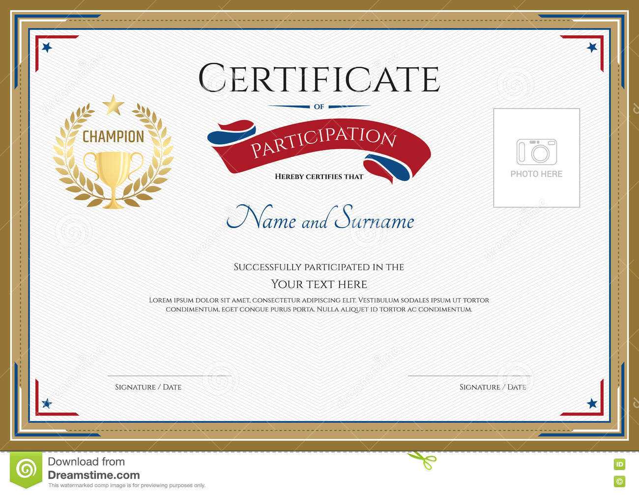 Certificate Of Participation Template In Sport Theme Stock With Participation Certificate Templates Free Download