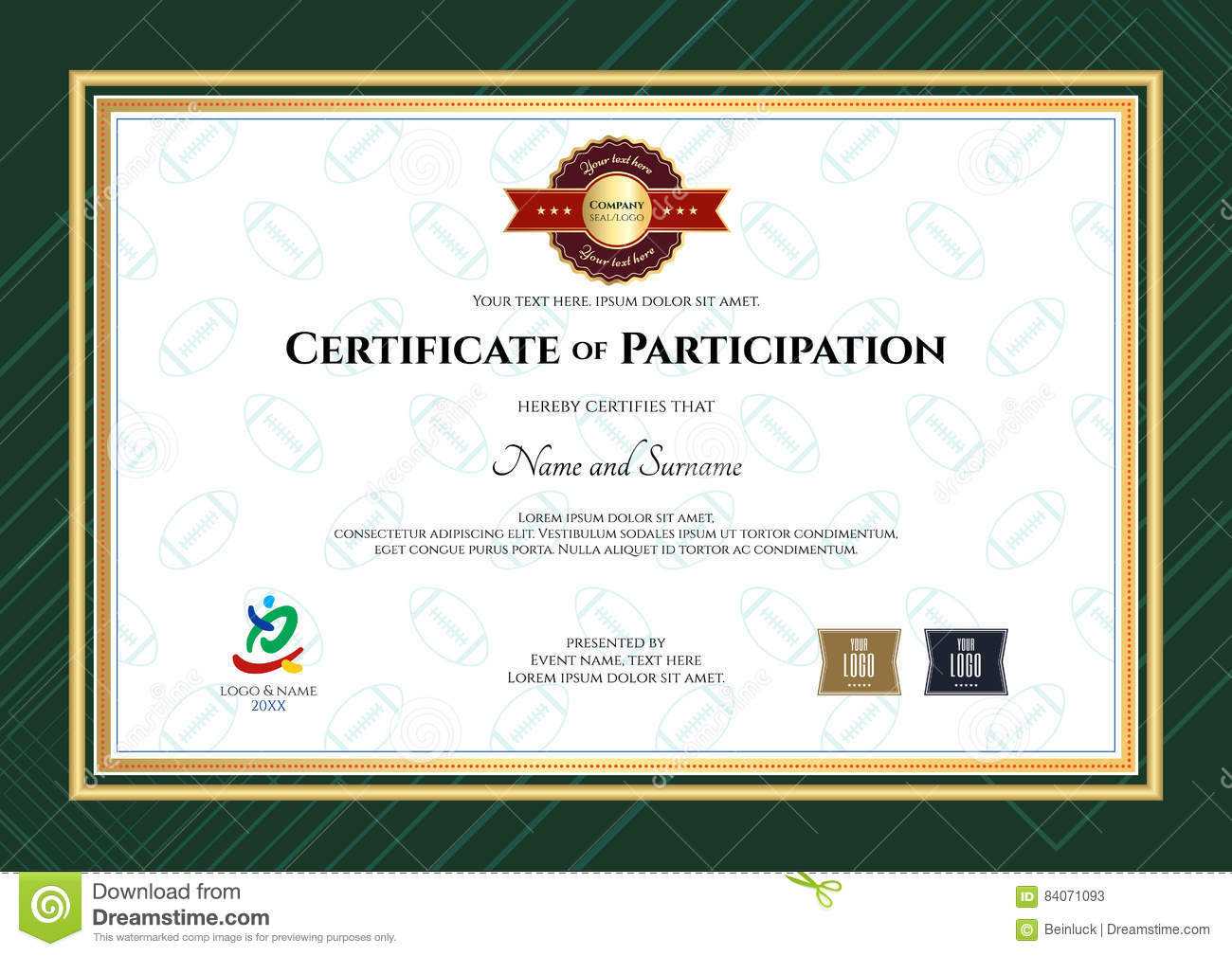 Certificate Of Participation Template In Sport Theme With Intended For Rugby League Certificate Templates
