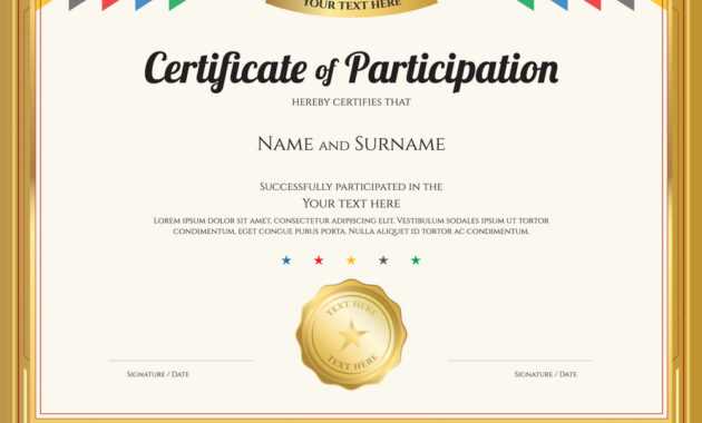 Certificate Of Participation Template With Gold in Templates For Certificates Of Participation