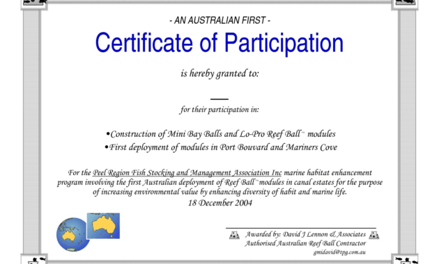 Certificate Of Participation Word Template for Certificate Of Participation Word Template