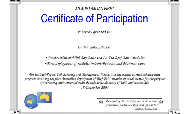Certificate Of Participation Word Template with Certificate Of Participation Template Word