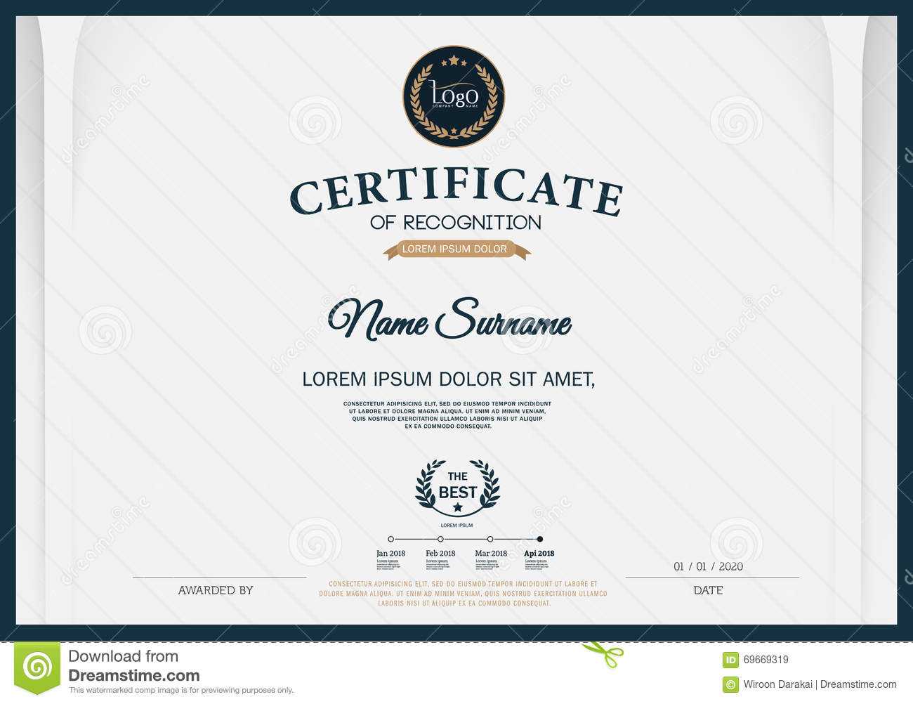 Certificate Of Recognition Frame Design Template Layout Inside Certificate Template Size