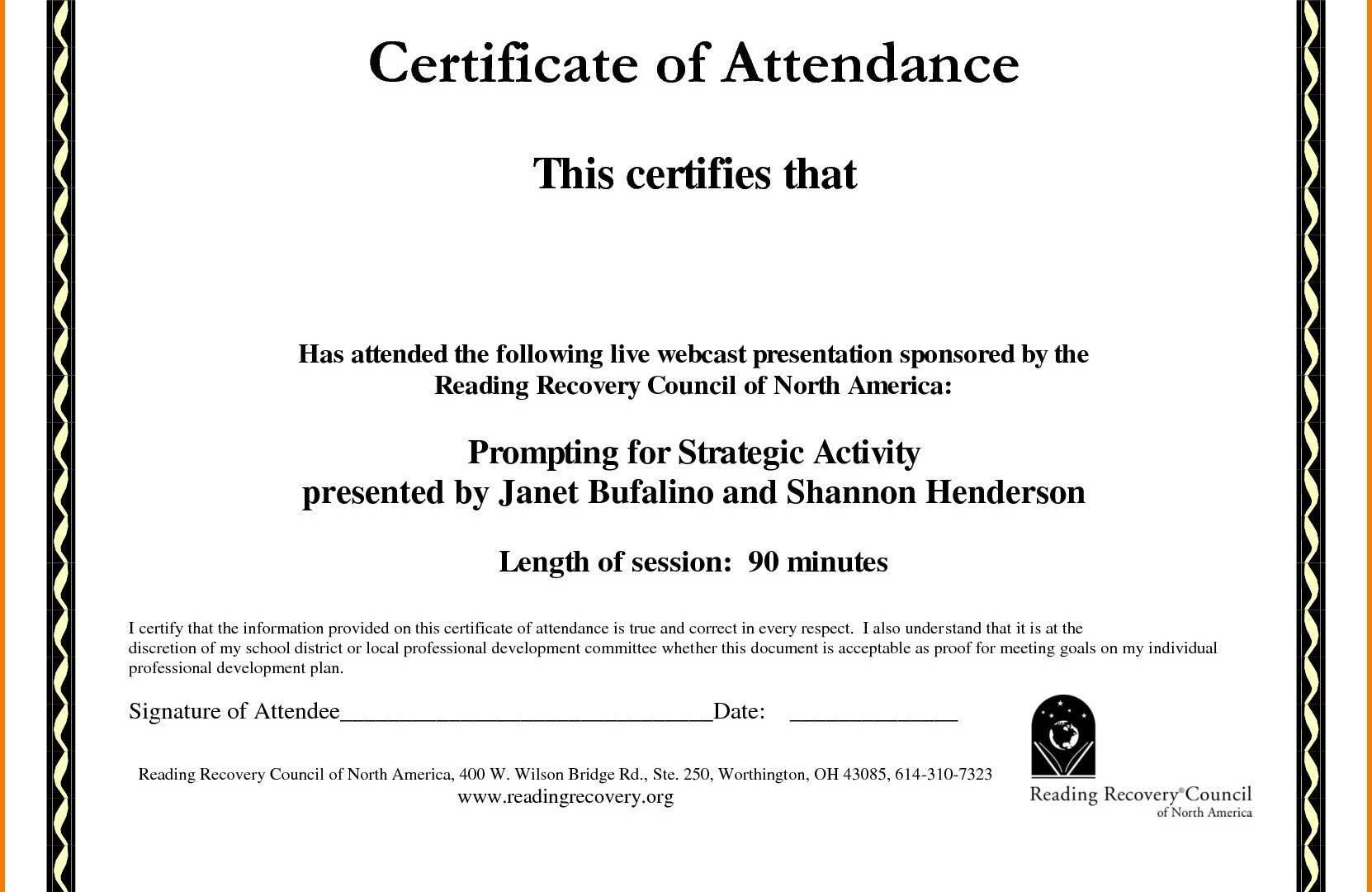 Certificate Of Recognition Template Word Templates In Format With Perfect Attendance Certificate Template