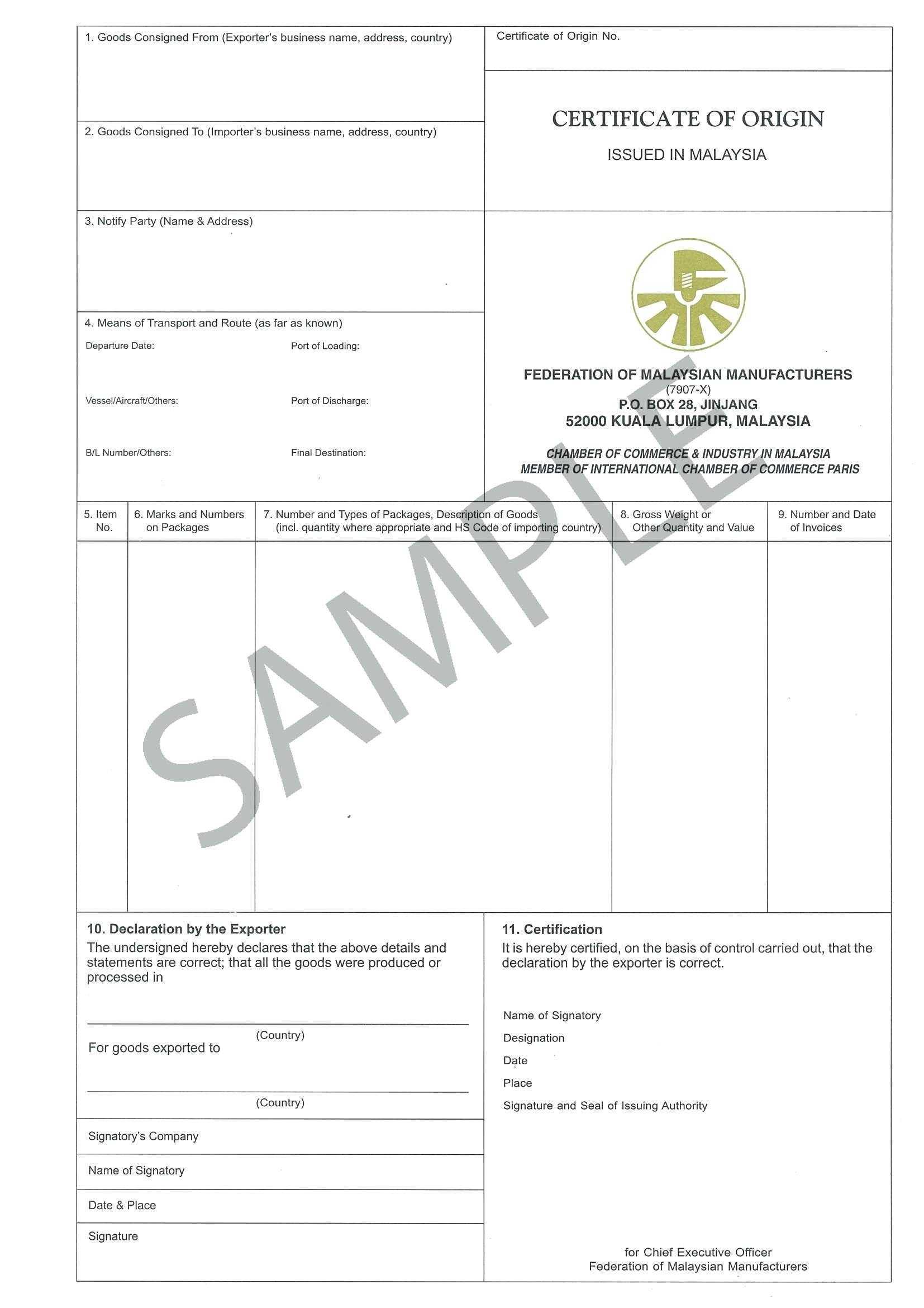 Certificate Origin Template Usa Nafta Of Form Us Word Inside Certificate Of Origin For A Vehicle Template