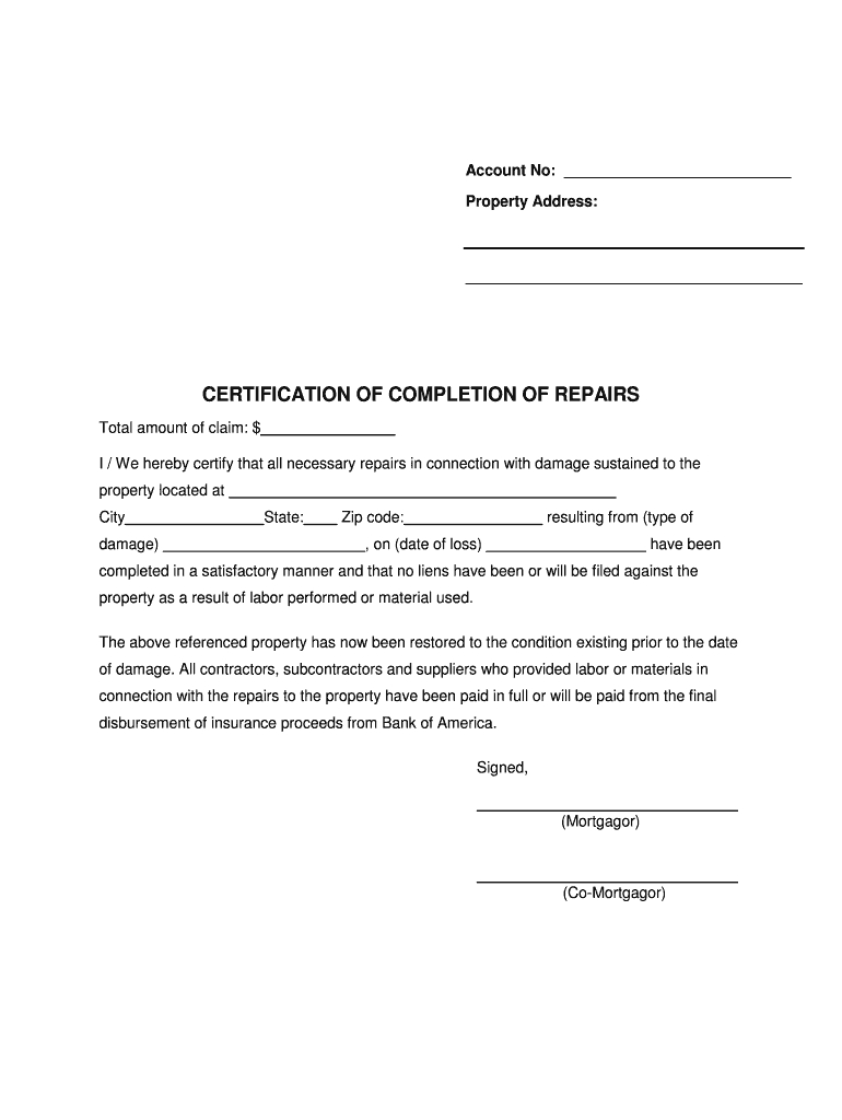Certificate Repairs – Fill Online, Printable, Fillable Intended For Roof Certification Template