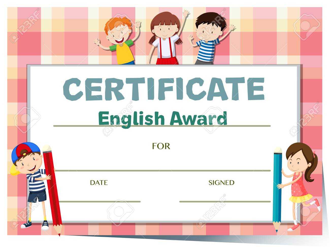 Certificate Template For English Award With Many Kids Illustration With Regard To Children's Certificate Template