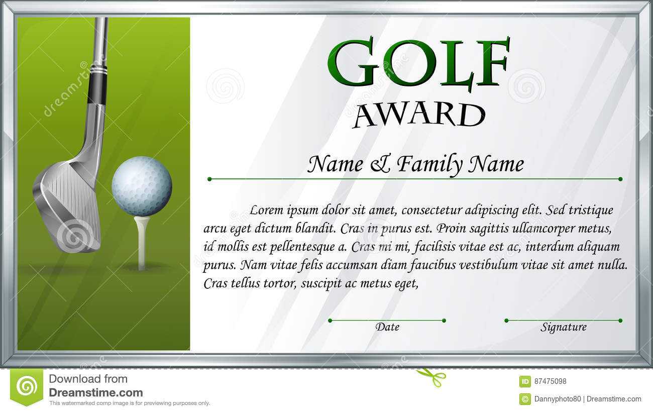 Certificate Template For Golf Award Stock Vector Throughout Golf Certificate Template Free