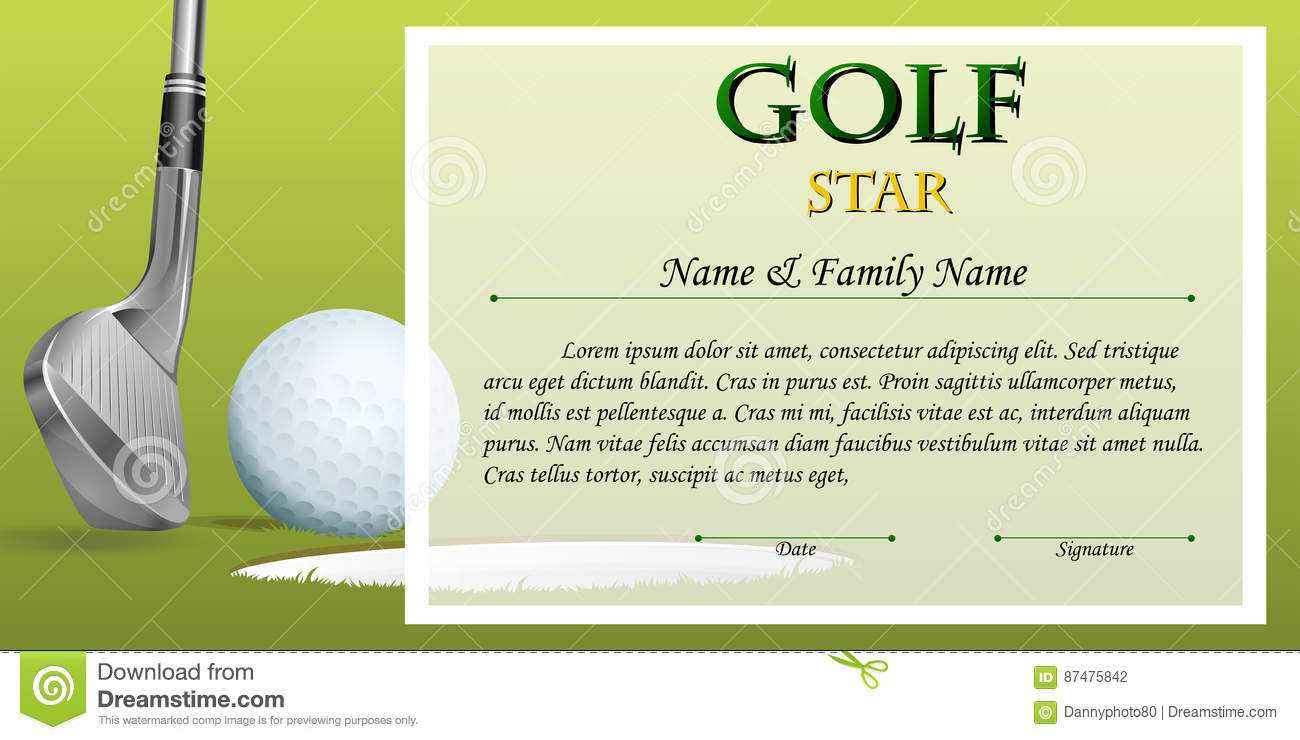 Certificate Template For Golf Star With Green Background Pertaining To Golf Certificate Template Free