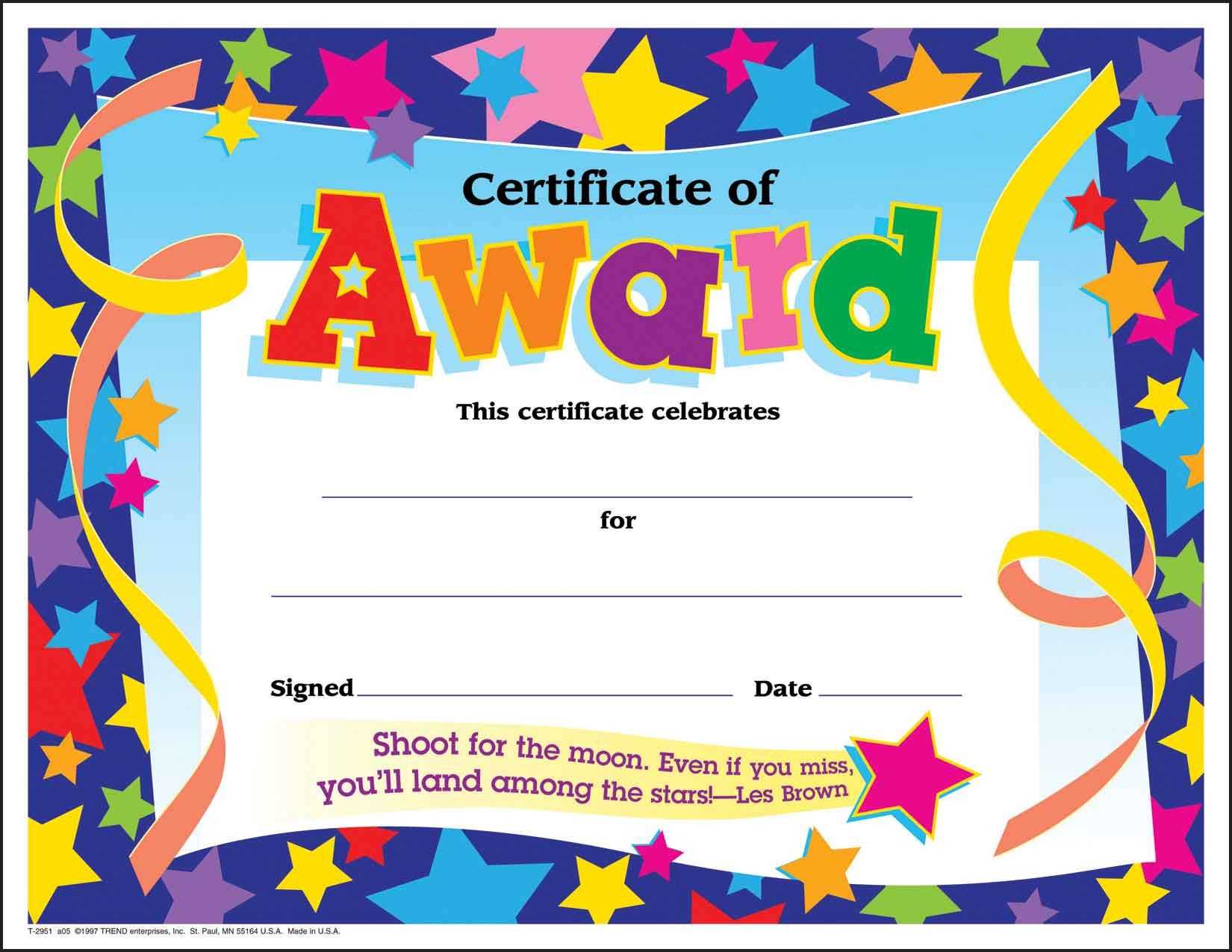 Certificate Template For Kids Free Certificate Templates With Regard To Star Of The Week Certificate Template