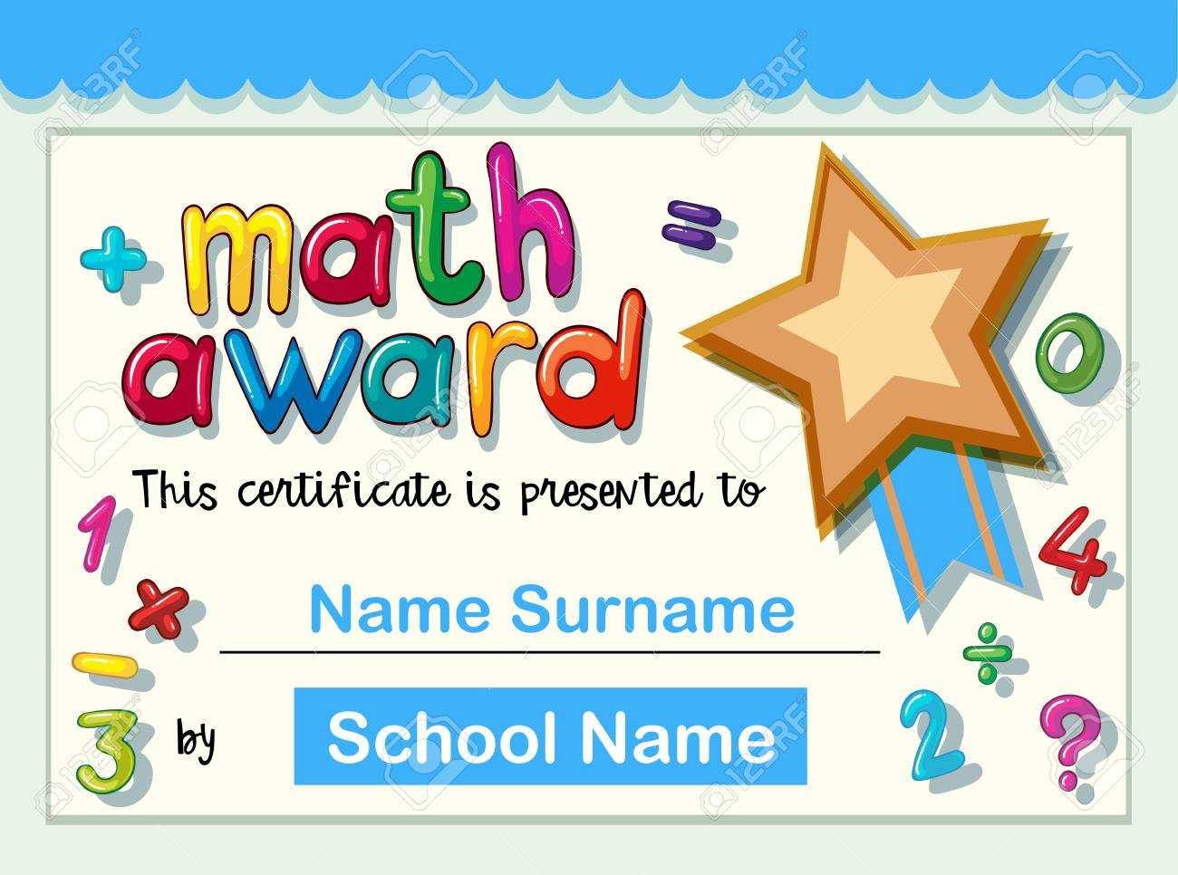 Certificate Template For Math Award With Golden Star Illustration Regarding Star Award Certificate Template
