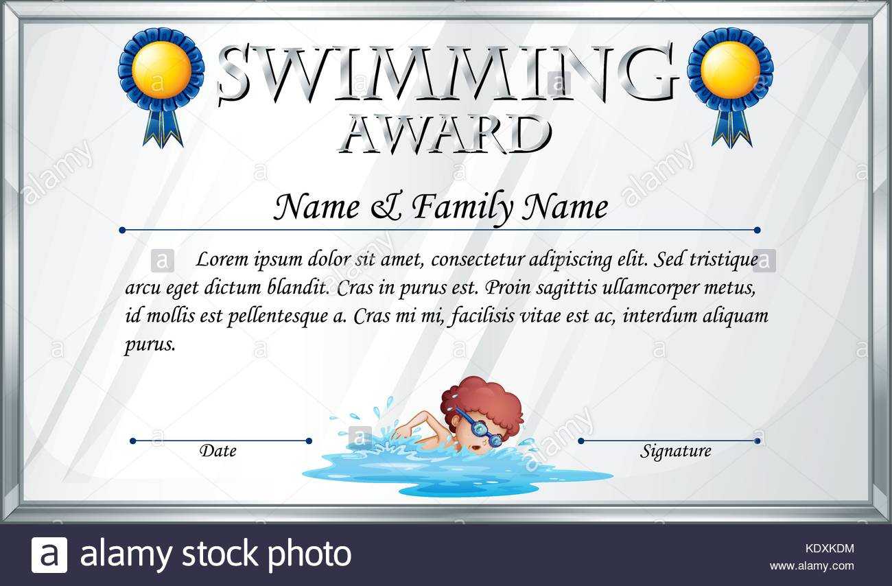 Certificate Template For Swimming Award Illustration Stock Throughout Swimming Award Certificate Template