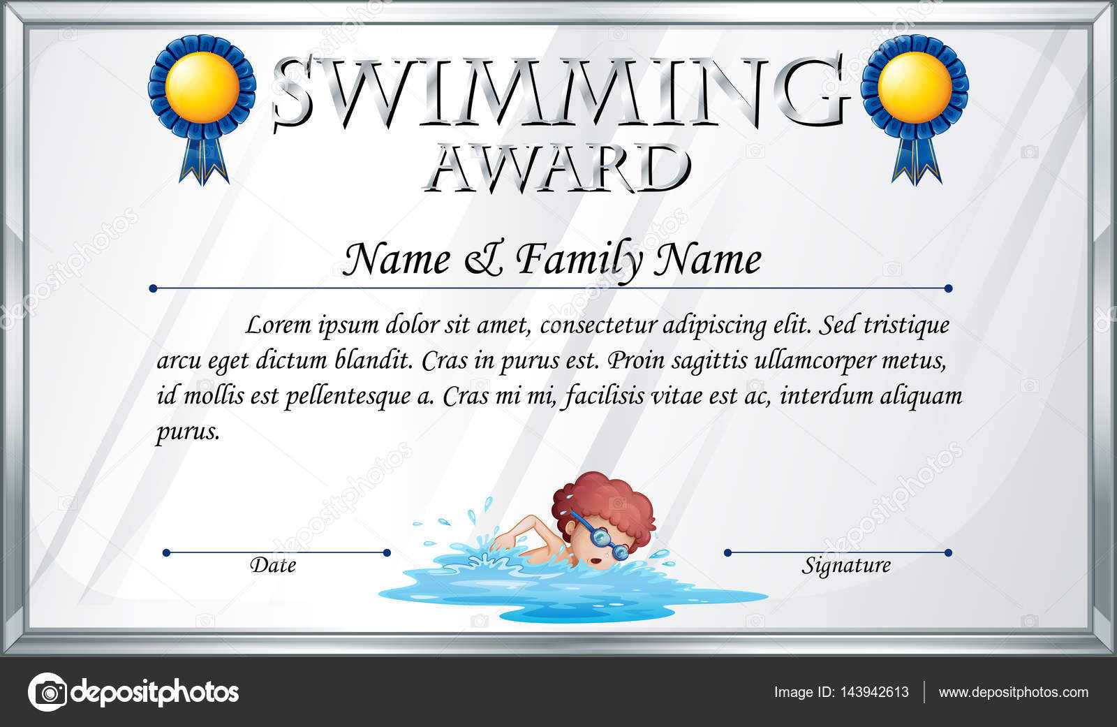 Certificate Template For Swimming Award — Stock Vector Regarding Swimming Award Certificate Template