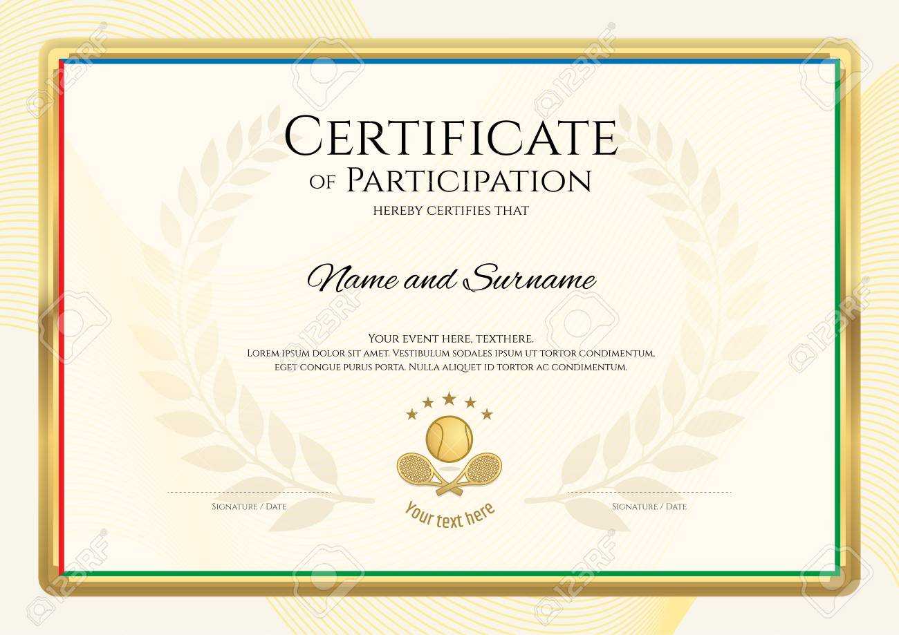 Certificate Template In Tennis Sport Theme With Gold Border Frame,.. For Tennis Gift Certificate Template