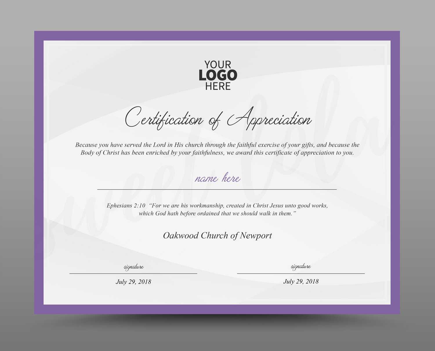 Certificate Template, Instant Download, Certificate Of Appreciation –  Editable Ms Word Doc And Photoshop File With Regard To Walking Certificate Templates
