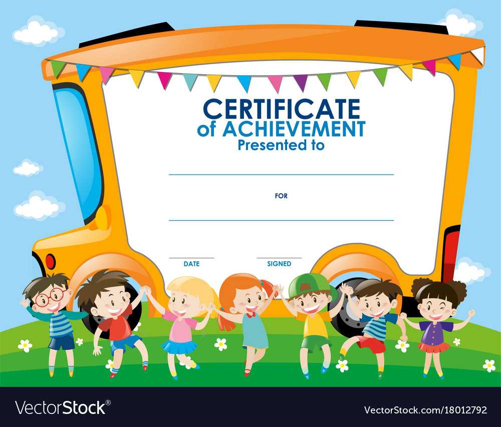 Certificate Template With Children And School Bus With Regard To Certificate Of Achievement Template For Kids