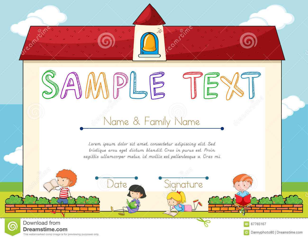 Certificate Template With Children On Background Stock With Small Certificate Template