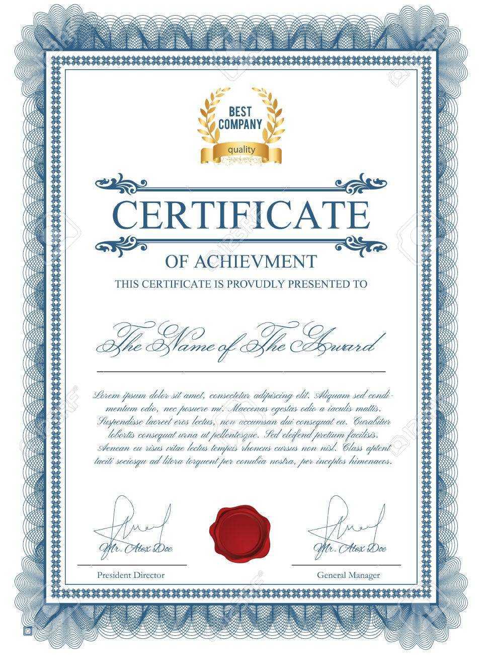 Certificate Template With Guilloche Elements. Blue Diploma Border.. Regarding Manager Of The Month Certificate Template