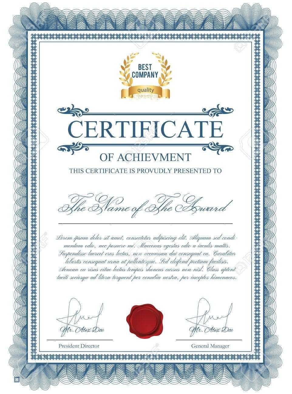 Certificate Template With Guilloche Elements. Blue Diploma Border.. Throughout Validation Certificate Template