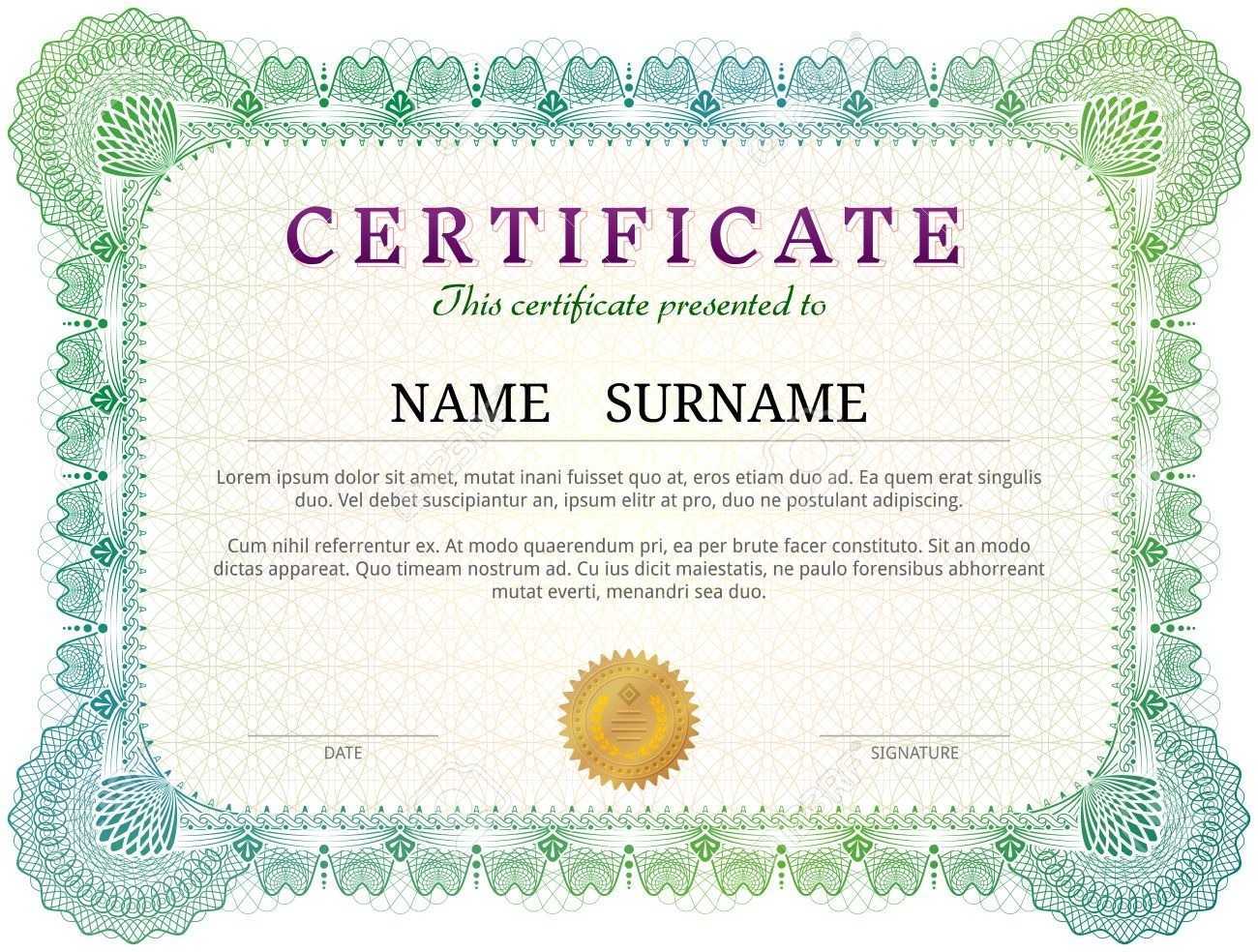 Certificate Template With Guilloche Elements. Green Diploma Border.. Within Validation Certificate Template