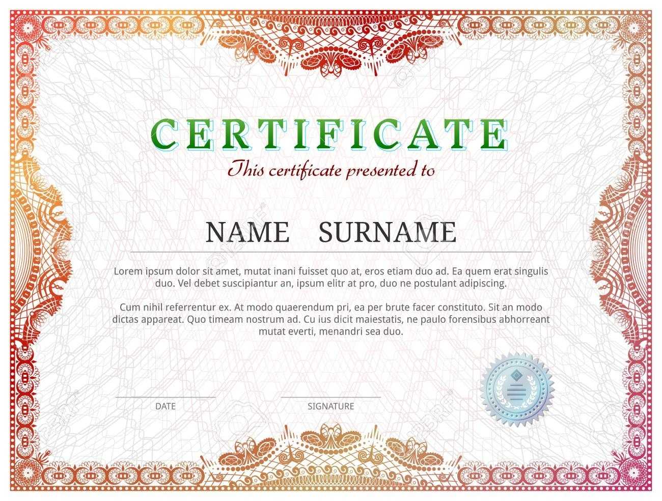 Certificate Template With Guilloche Elements. Red Diploma Border.. In Validation Certificate Template