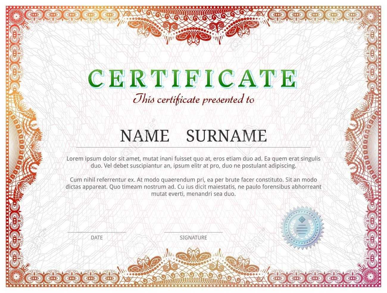 Certificate Template With Guilloche Elements. Red Diploma Border.. In Validation Certificate Template