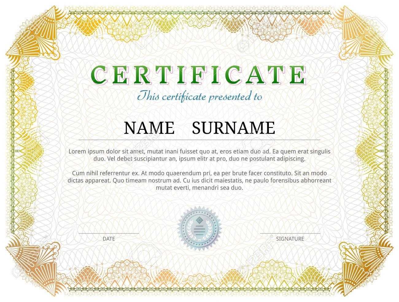Certificate Template With Guilloche Elements. Yellow Diploma.. Intended For Validation Certificate Template