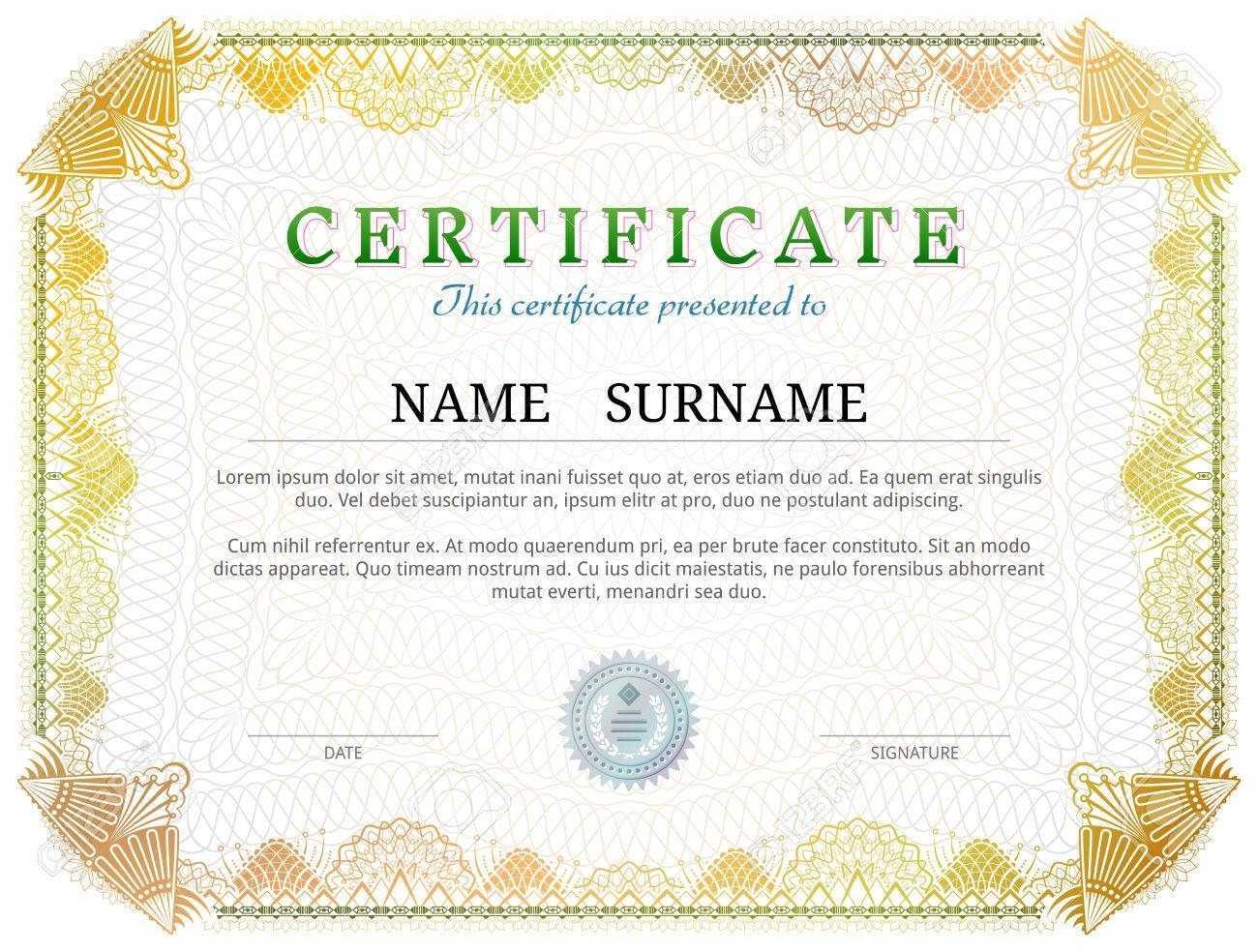 Certificate Template With Guilloche Elements. Yellow Diploma.. Intended For Validation Certificate Template