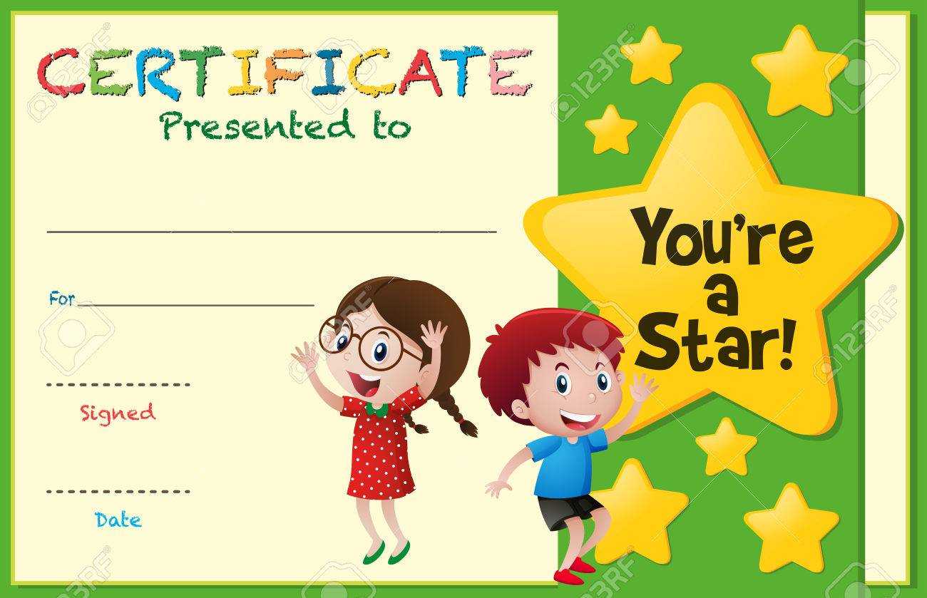 Certificate Template With Kids And Stars Illustration Regarding Free Kids Certificate Templates