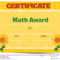 Certificate Template With Sunflowers In Background Stock Pertaining To Math Certificate Template